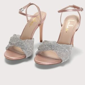 Milliee Rose Gold Rhinestone Ankle Strap High Heel Sandals